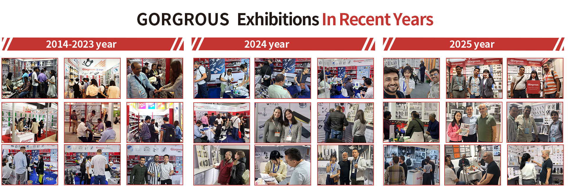 Gorgeous Hardware international exhibitions showcasing furniture fittings and glass hardware with global customers from 2014 to 2025